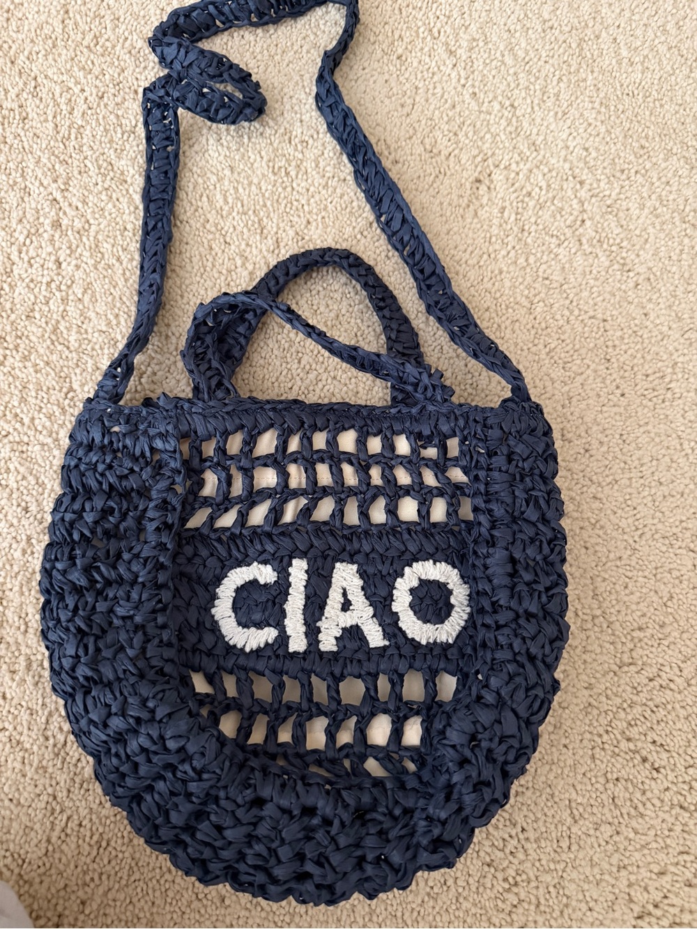 Universal Thread Navy Crochet Crossbody Bag with White 'CIAO' Accent NWOT
